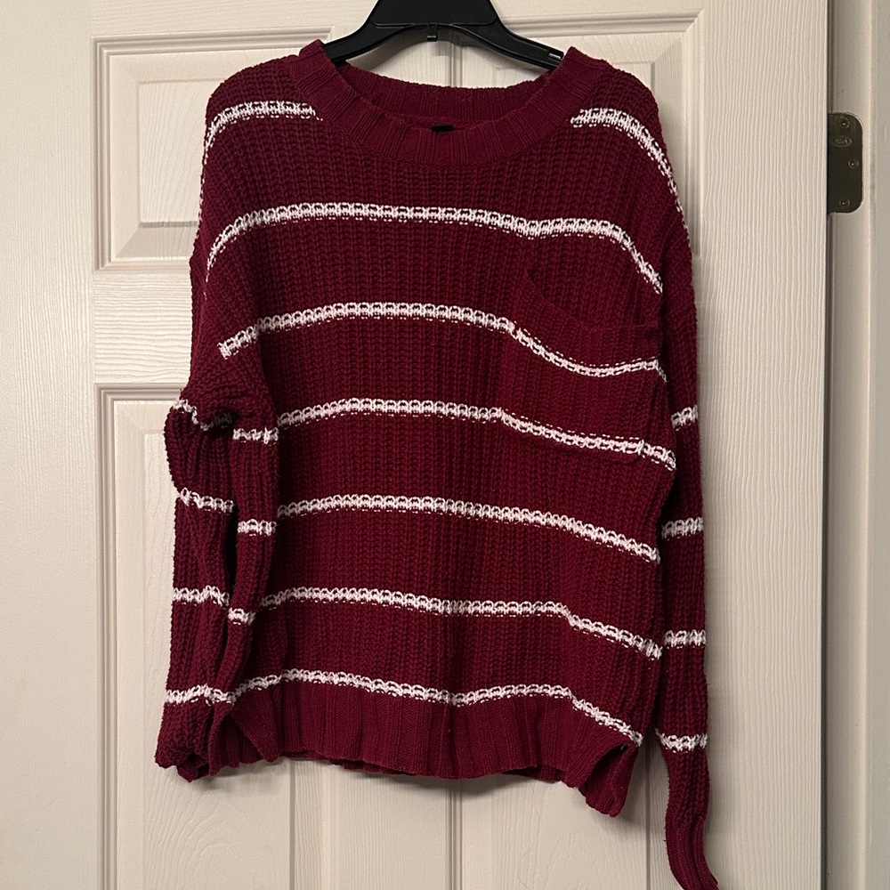 American Eagle Outfitters Burgundy and White Striped Sweater